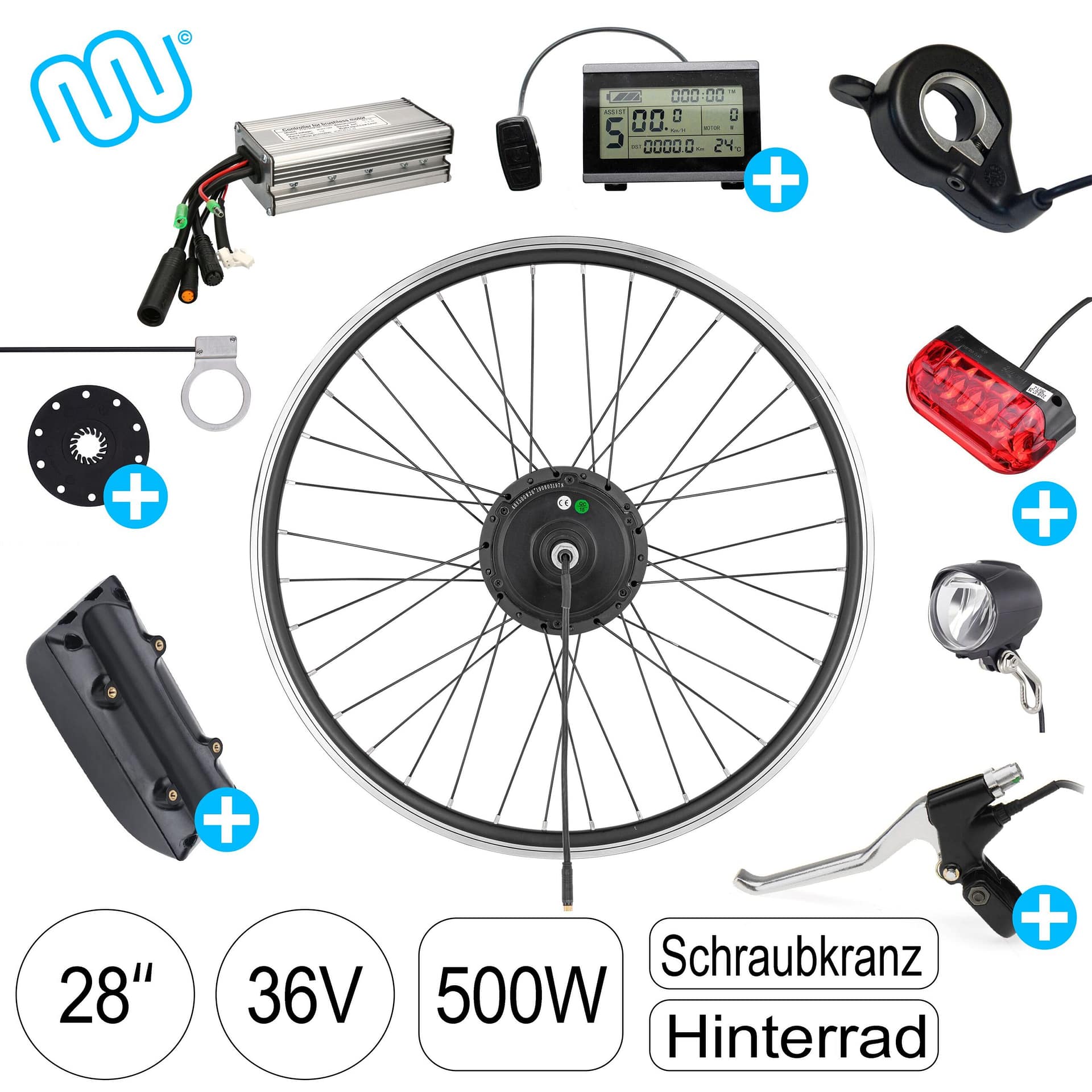 36V 500W E-Bike Umbausatz Für Hinterrad – Mit LCD-Display, PAS-Sensor, Für Fahrräder Bis 130 Kg